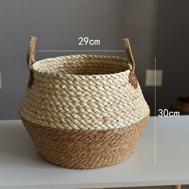 Color: Straw basket, Size: large - Crafts Seaweed Decoration Straw Bag Flower Pot Container Home Furnishing