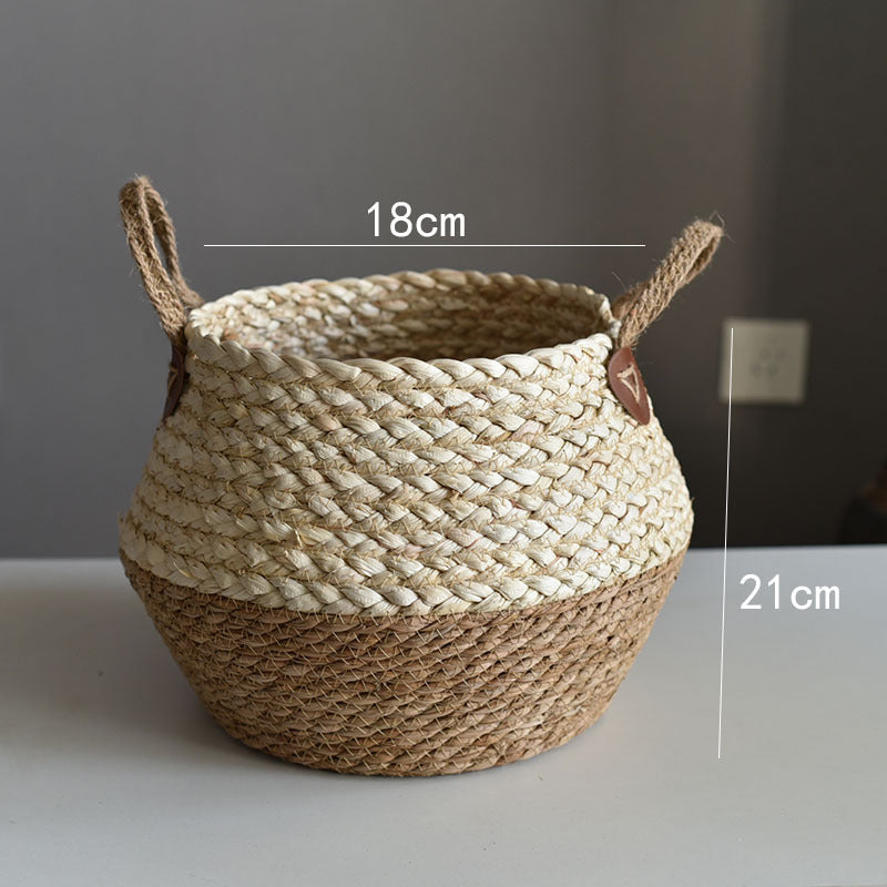 Color: Straw basket, Size: large - Crafts Seaweed Decoration Straw Bag Flower Pot Container Home Furnishing