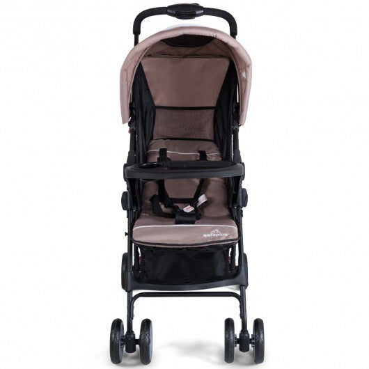 Toddler Travel Stroller for Airplane with Canopy and Adjustable Backrest-Coffee - Color: Brown