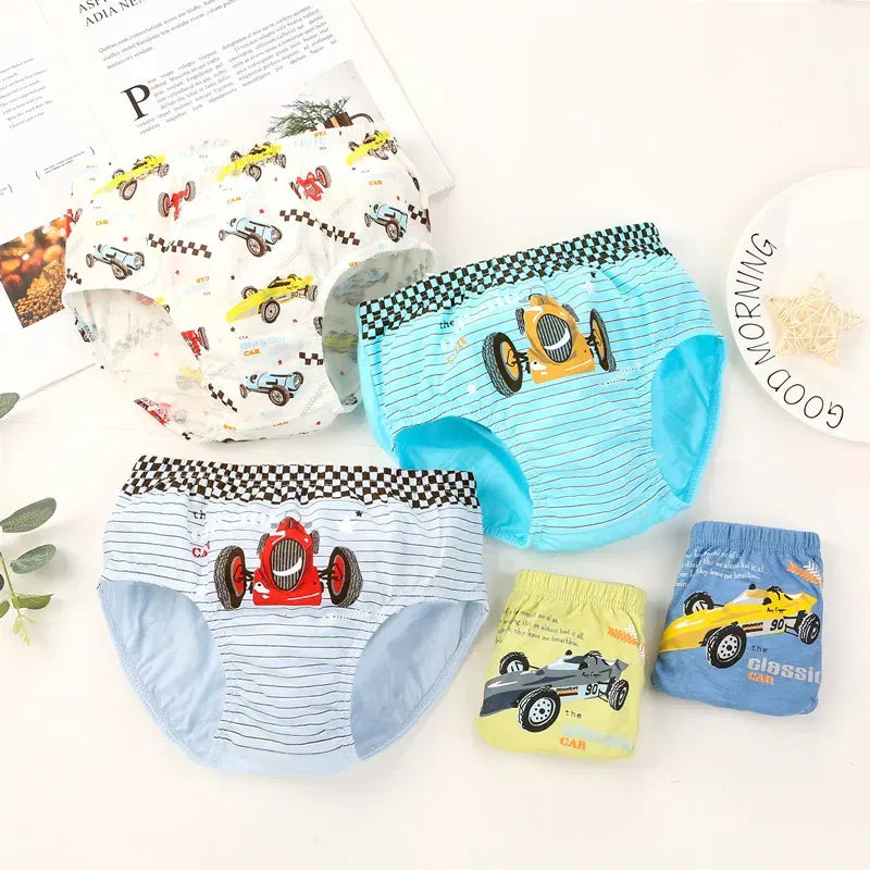 Color: Beige, Kid Size: 2T - 5 Pcs/Lot Children Underwear Boys Comfortable Cotton Kids Triangle Underpants Car Cartoon Briefs For Boys Aged 2 To 14