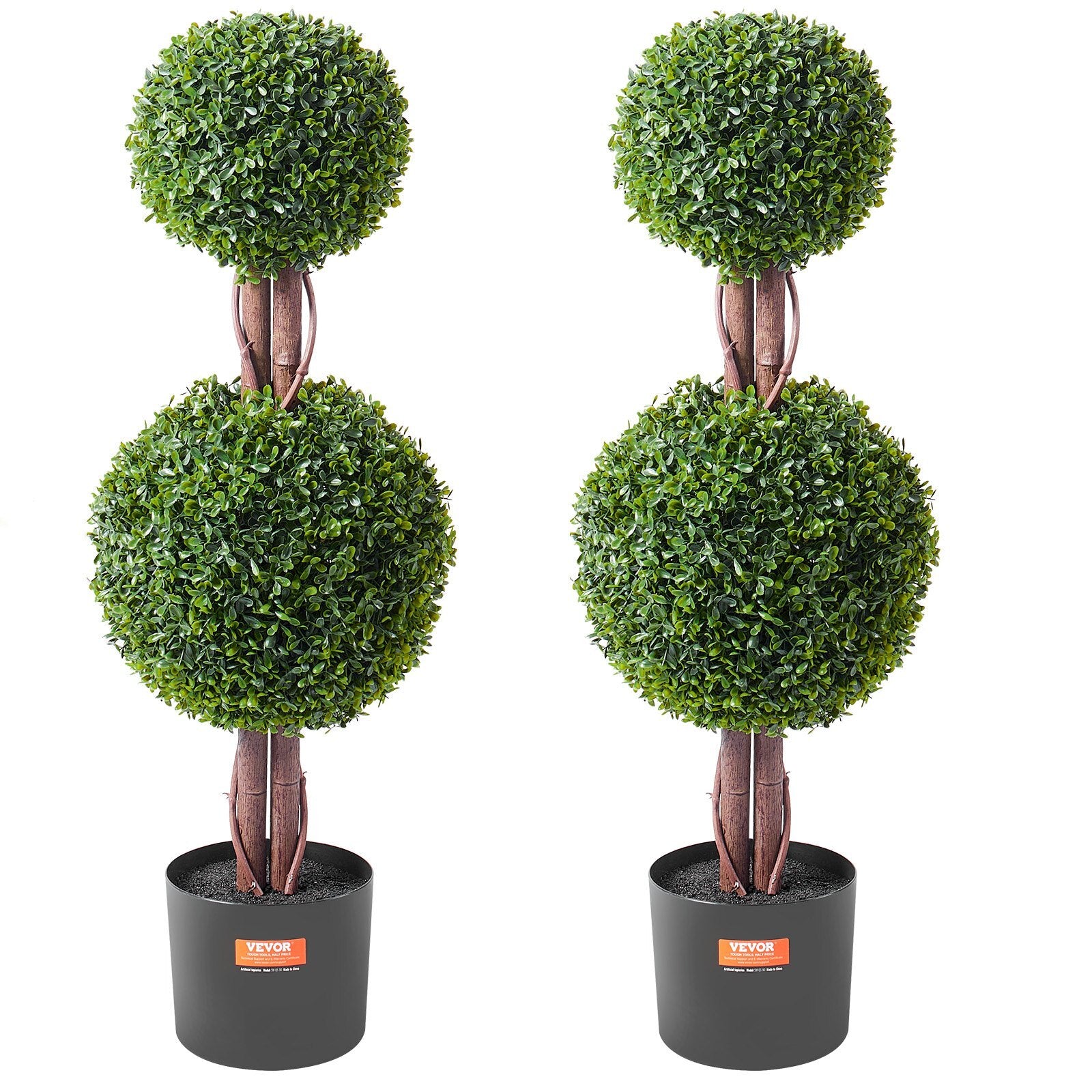 Artificial Boxwood Topiary Tree, 36 inch Tall (2 Pieces), Double Ball Faux Topiary Trees, Faux Plant w/ Extra Leaves & Pot & Small Decoration, UV Rated Set for Home Decor Indoor/Outdoor