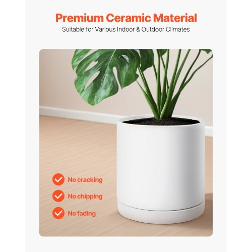 Plant Pot, 12-Inch Large Cylinder Planter with Drainage Holes, Non-Slip Pads & Detachable Saucer, Modern Ceramic Flower Pots, Indoor and Outdoor Tree Planter Pot, Home & Office Decorations