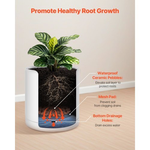 Plant Pot, 12-Inch Large Cylinder Planter with Drainage Holes, Non-Slip Pads & Detachable Saucer, Modern Ceramic Flower Pots, Indoor and Outdoor Tree Planter Pot, Home & Office Decorations