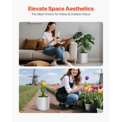 Plant Pot, 12-Inch Large Cylinder Planter with Drainage Holes, Non-Slip Pads & Detachable Saucer, Modern Ceramic Flower Pots, Indoor and Outdoor Tree Planter Pot, Home & Office Decorations