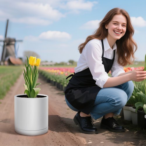 Plant Pot, 12-Inch Large Cylinder Planter with Drainage Holes, Non-Slip Pads & Detachable Saucer, Modern Ceramic Flower Pots, Indoor and Outdoor Tree Planter Pot, Home & Office Decorations