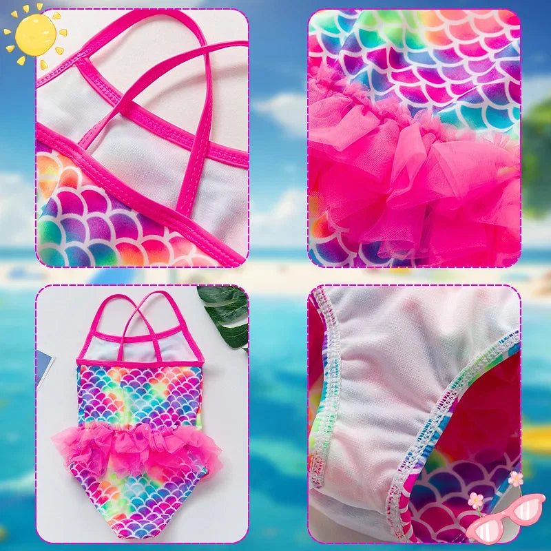 Color: WHITE, Kid Size: 12M - Lilo Stitch Girl Swimsuit Summer One-Piece Swimwear Beachwear Pool Mermaid Fish Scale Print Bikini Bathing Outfit Swimming Wear