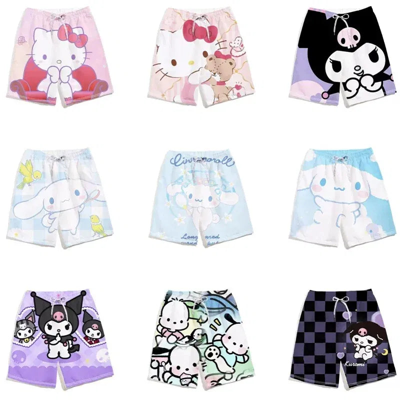 Color: Pink, Kid Size: 4T - Sanrioed Kawaii Anime Summer Kuromi Girl Home Yoga Beach Pants Leisure Quick Drying Sports Shorts Indoor Outdoor Swimming Trunks