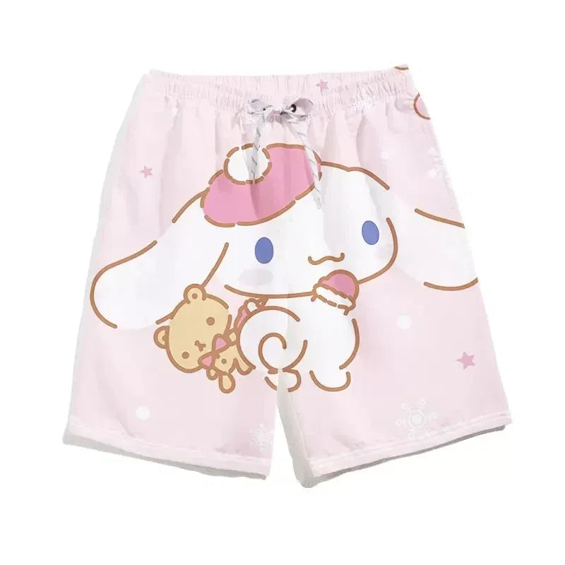Color: Pink, Kid Size: 4T - Sanrioed Kawaii Anime Summer Kuromi Girl Home Yoga Beach Pants Leisure Quick Drying Sports Shorts Indoor Outdoor Swimming Trunks