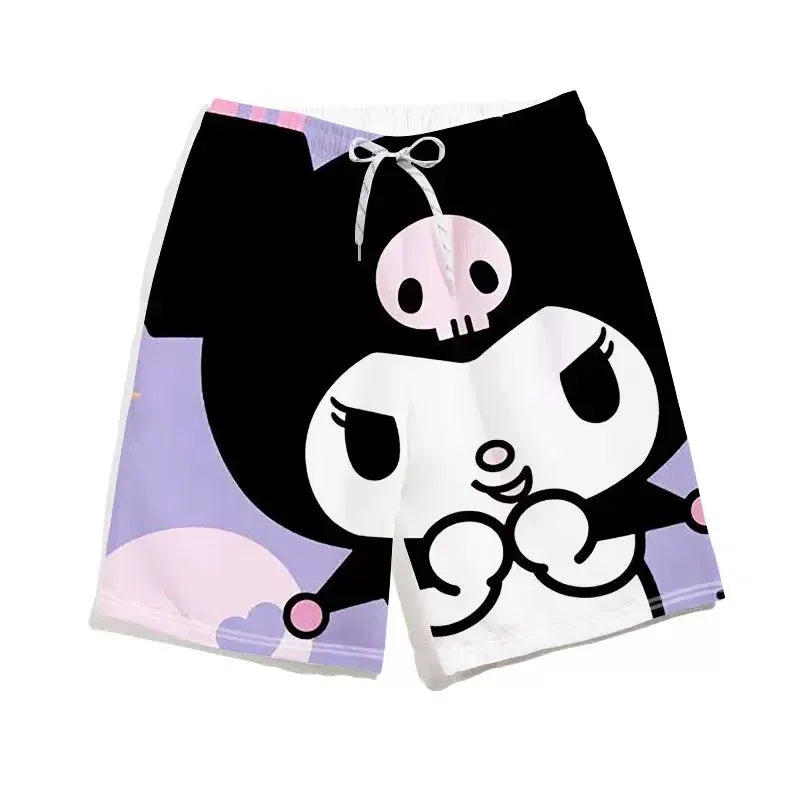 Color: Pink, Kid Size: 4T - Sanrioed Kawaii Anime Summer Kuromi Girl Home Yoga Beach Pants Leisure Quick Drying Sports Shorts Indoor Outdoor Swimming Trunks