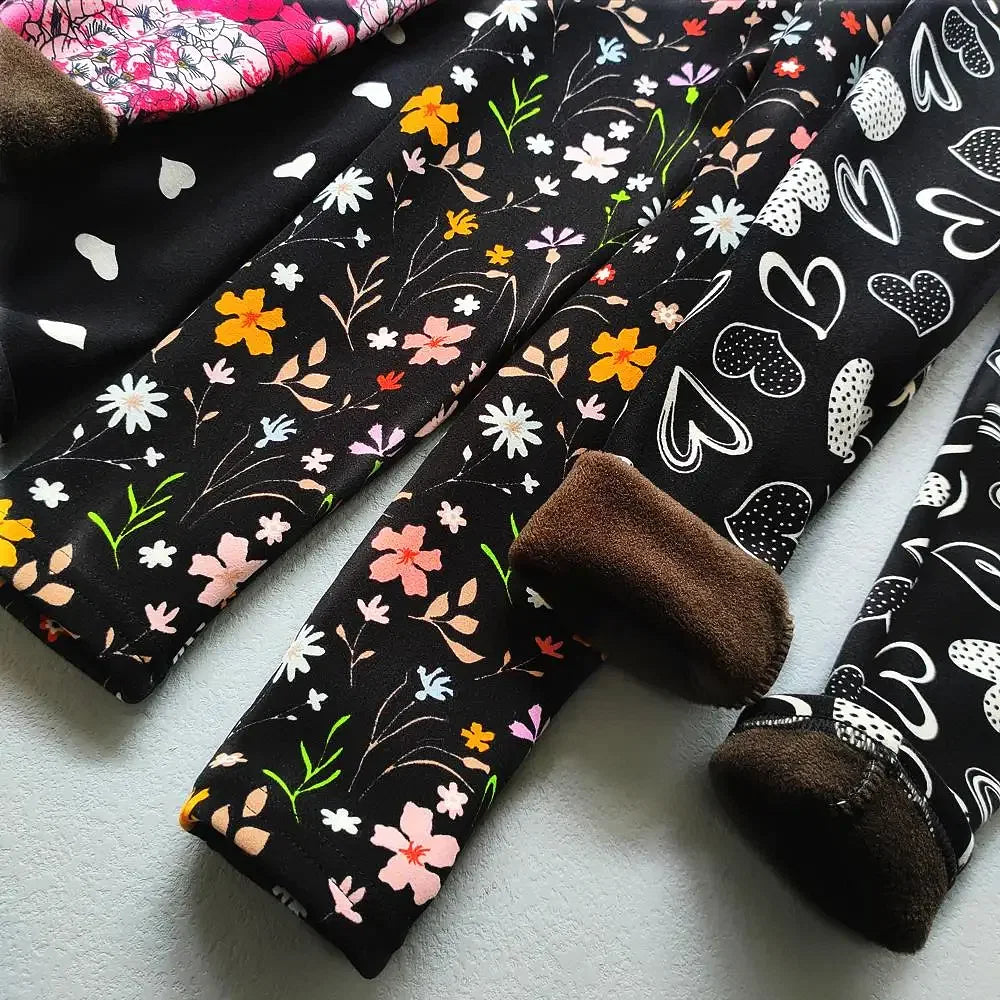 Color: Yellow, Kid Size: 11 - Autumn Winter Print Flowers Thick Warm Kids Toddler Baby Girls Leggings Children's Pants