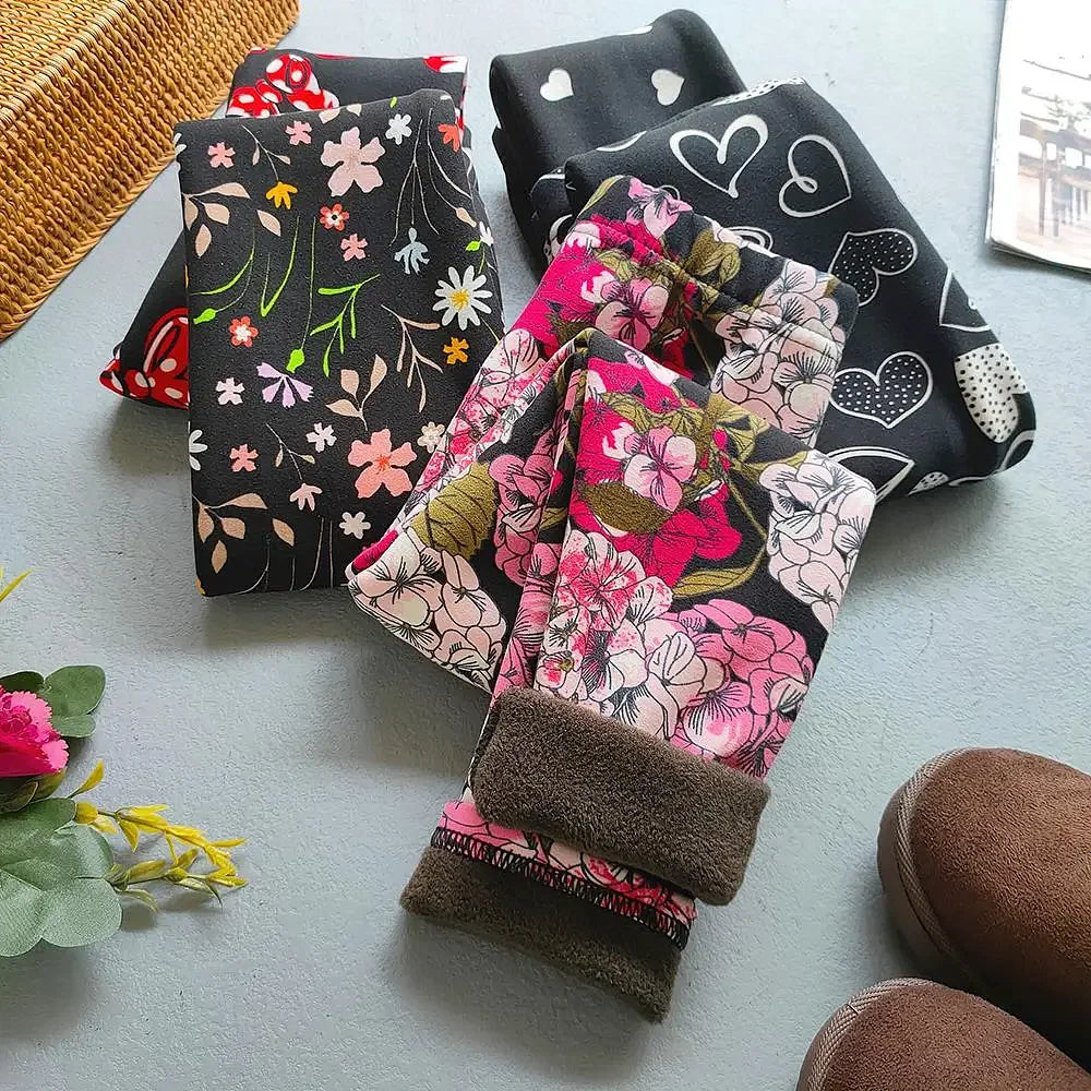 Color: Yellow, Kid Size: 11 - Autumn Winter Print Flowers Thick Warm Kids Toddler Baby Girls Leggings Children's Pants