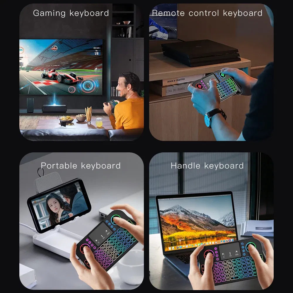 Axis Body: blue switch, Color: Green - Mini Wireless Keyboard V8 7 Backlit 2.4G Bluetooth Air Mouse Remote Control Touchpad for Android TV Box