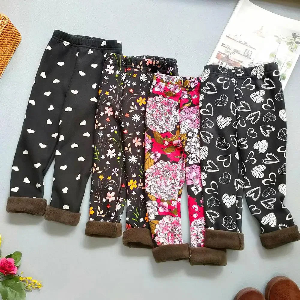 Color: Yellow, Kid Size: 11 - Autumn Winter Print Flowers Thick Warm Kids Toddler Baby Girls Leggings Children's Pants