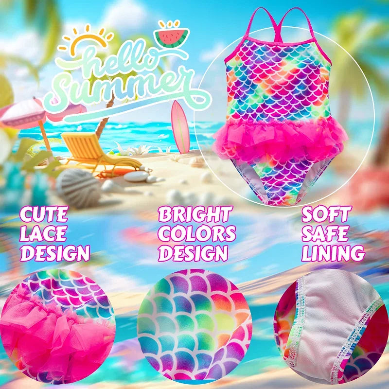 Color: WHITE, Kid Size: 12M - Lilo Stitch Girl Swimsuit Summer One-Piece Swimwear Beachwear Pool Mermaid Fish Scale Print Bikini Bathing Outfit Swimming Wear