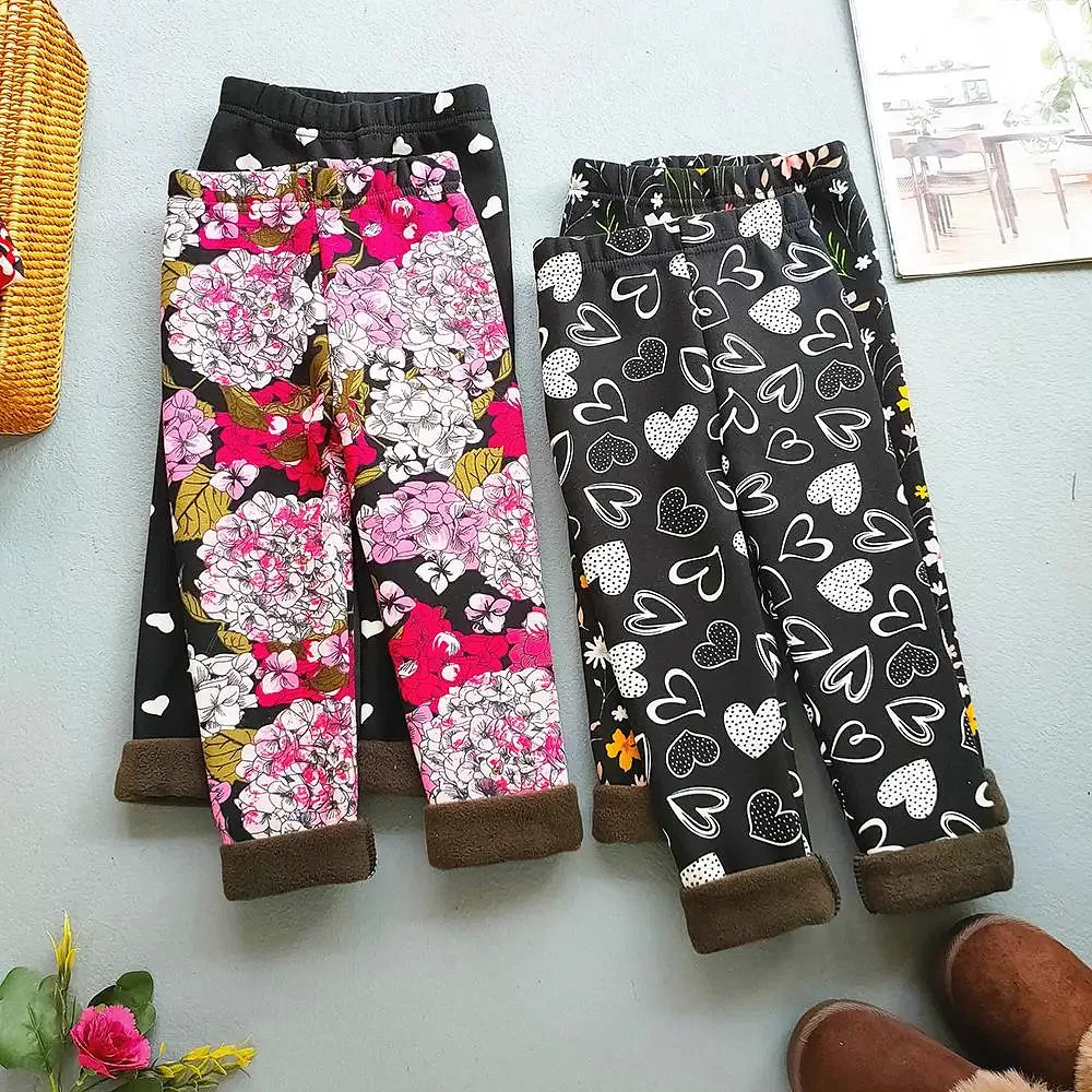 Color: Yellow, Kid Size: 11 - Autumn Winter Print Flowers Thick Warm Kids Toddler Baby Girls Leggings Children's Pants