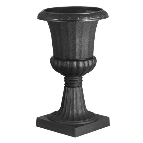 Plastic Urn Planters, 9.8 x 16.5 Inch, 2 Pack Black Classic Flower Pots Front Porch Planters, Indoor & Outdoor Vase for Wedding, Party, Event, Home, Stage, Garden, Balcony, Patio Decoration