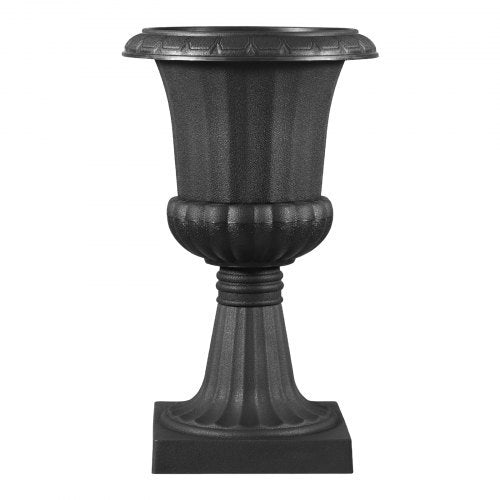 Plastic Urn Planters, 9.8 x 16.5 Inch, 2 Pack Black Classic Flower Pots Front Porch Planters, Indoor & Outdoor Vase for Wedding, Party, Event, Home, Stage, Garden, Balcony, Patio Decoration