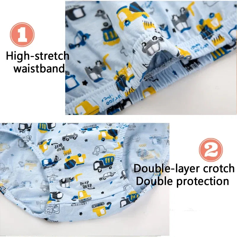 Color: Beige, Kid Size: 2T - 5 Pcs/Lot Children Underwear Boys Comfortable Cotton Kids Triangle Underpants Car Cartoon Briefs For Boys Aged 2 To 14