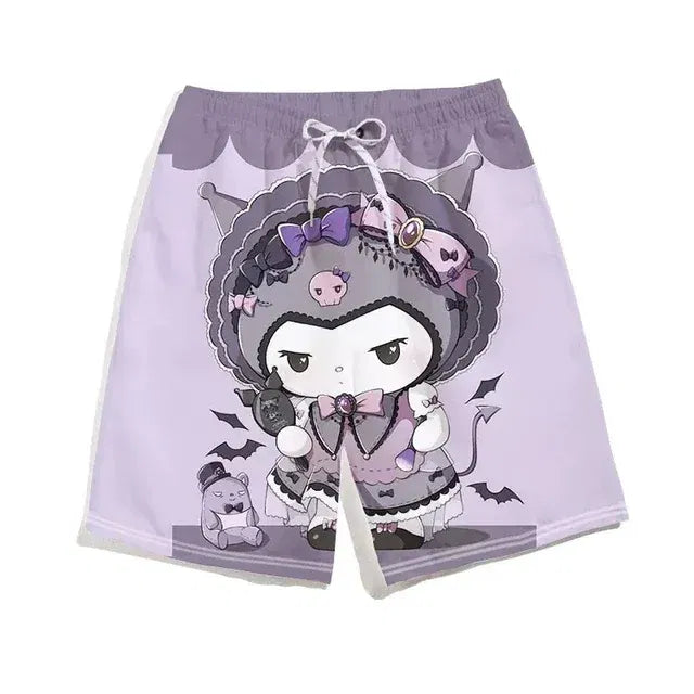 Color: Pink, Kid Size: 4T - Sanrioed Kawaii Anime Summer Kuromi Girl Home Yoga Beach Pants Leisure Quick Drying Sports Shorts Indoor Outdoor Swimming Trunks