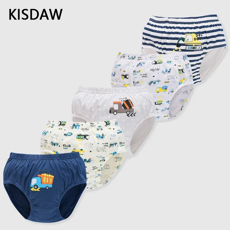 Color: Beige, Kid Size: 2T - 5 Pcs/Lot Children Underwear Boys Comfortable Cotton Kids Triangle Underpants Car Cartoon Briefs For Boys Aged 2 To 14