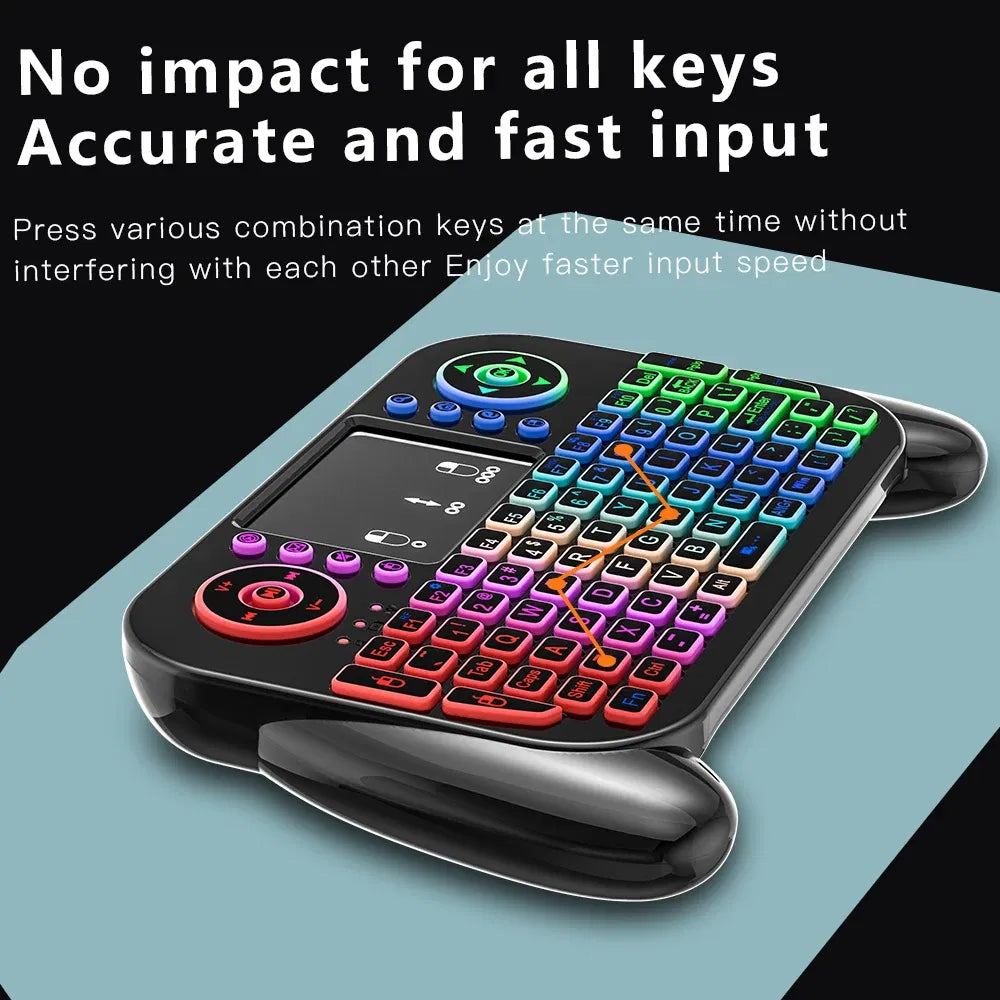 Axis Body: blue switch, Color: Green - Mini Wireless Keyboard V8 7 Backlit 2.4G Bluetooth Air Mouse Remote Control Touchpad for Android TV Box