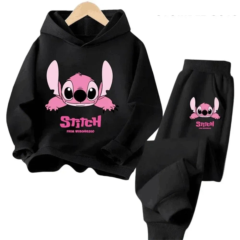 Color: black, Kid Size: 6 - Children Hoodies Stitch Kawaii Fashion Pullover Sweatshirt Anime Trucksuit Manga Cartoons Girls Boy Kids Autumn Casual Clothes