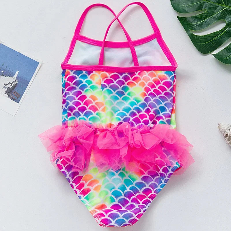 Color: WHITE, Kid Size: 12M - Lilo Stitch Girl Swimsuit Summer One-Piece Swimwear Beachwear Pool Mermaid Fish Scale Print Bikini Bathing Outfit Swimming Wear