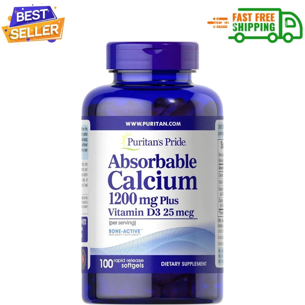 Puritan's Pride Absorbable Calcium 1200mg + Vitamin D3 – 100 Soft gels