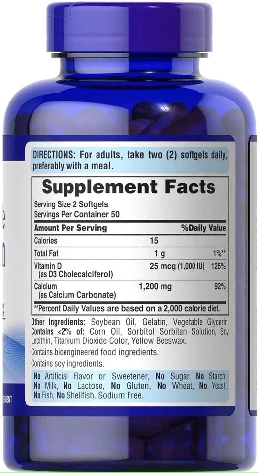 Puritan's Pride Absorbable Calcium 1200mg + Vitamin D3 – 100 Soft gels